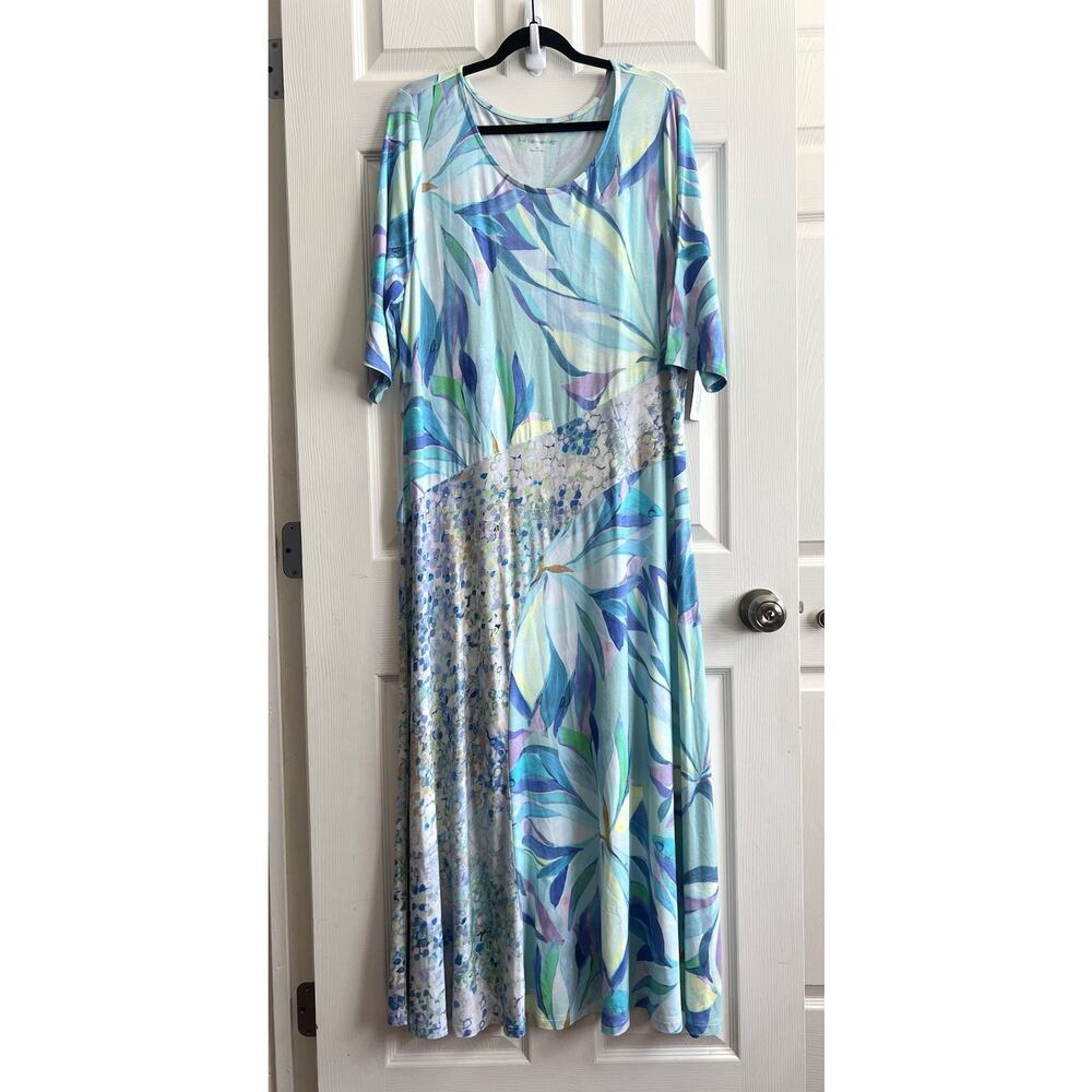 SOFT SURROUNDINGS Stella Painterly Blue Floral Maxi Dress Sz 1X 18W/20W NWT - Picture 3 of 10